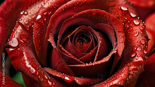 A close-up shot of a rose, with droplets of water delicately resting on its petals. The play of light and shadow on the surface of the flower creates a mesmerizing effect, making this a perfect subjec photo