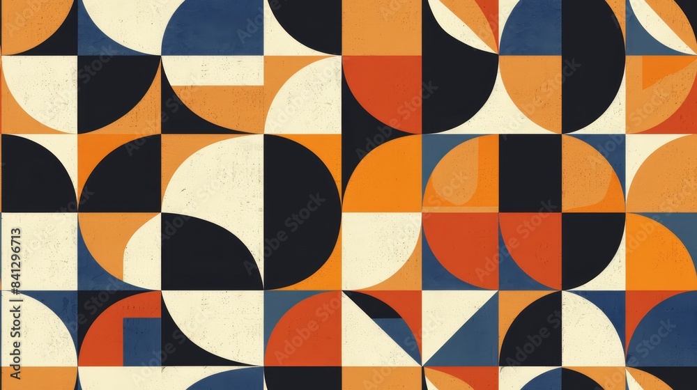 Geometric abstract pattern in shades of blue, orange, and black. Concept of modern design, creativity, and art. Geometric abstract pattern in shades of blue, orange, and black. Concept of modern design, creativity, and art.