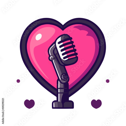 Microphone vector icon, microphone music logo with heart sign and melody sign