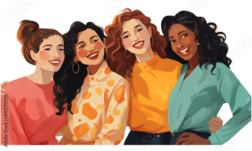 multicultural diverse group of women friends smiling happy vector illustration