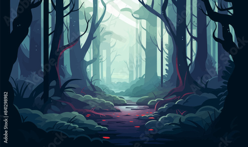 mystical forest with bioluminescent plants vector isolated illustration