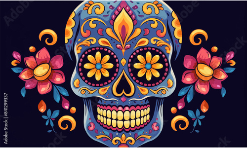 ornate dia de los Muertos skull day of the dead sugar skull calavera vector illustration