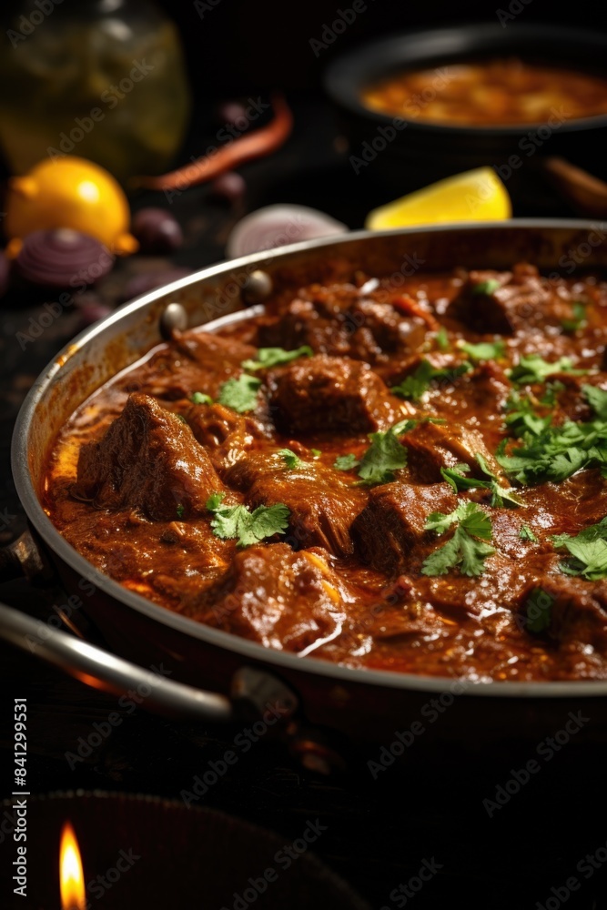 A savory dish with meat, sauce, and fresh parsley A savory dish with meat, sauce, and fresh parsley