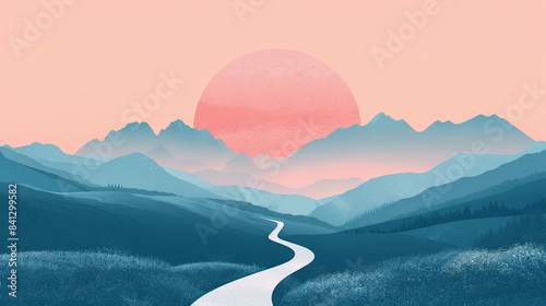 Minimalist path leading into a mountain range #7