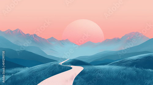 Minimalist path leading into a mountain range #8