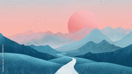 Minimalist path leading into a mountain range #5
