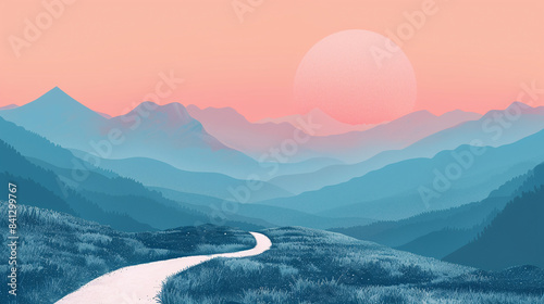Minimalist path leading into a mountain range #2