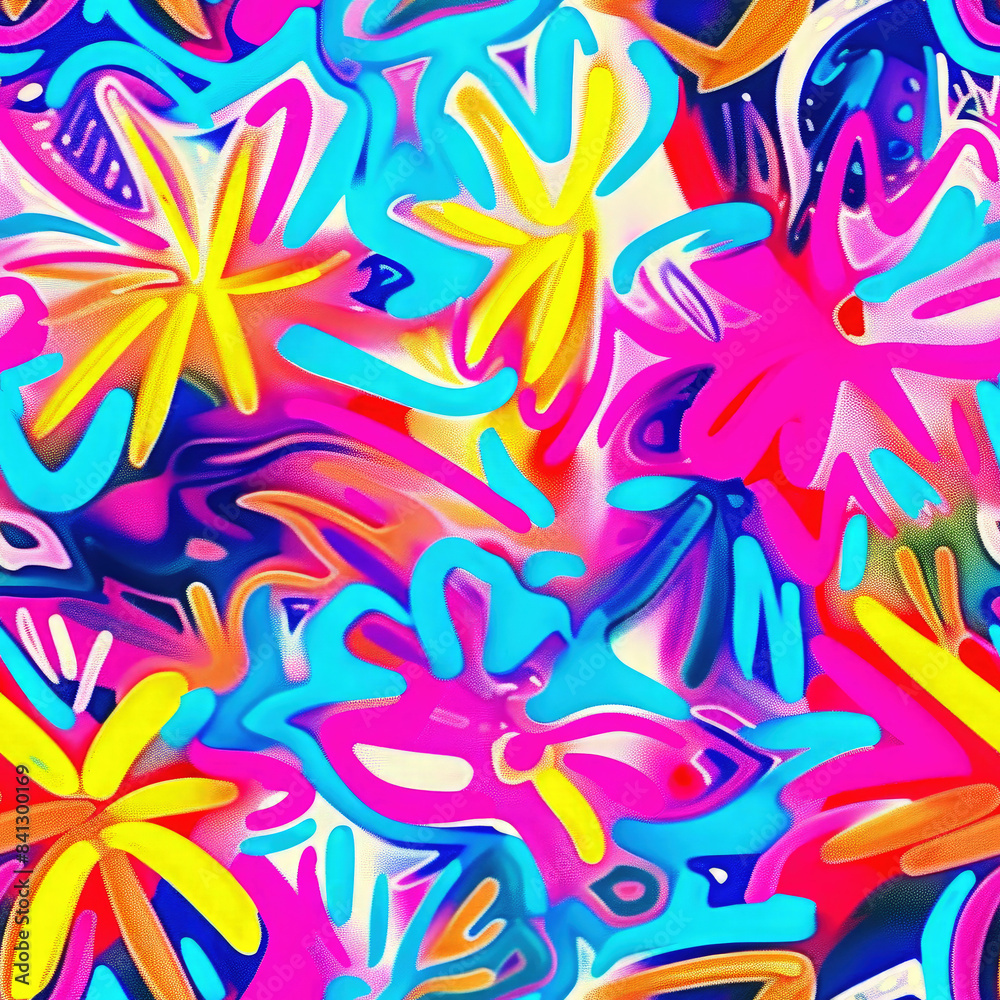 colorful wildflowers neon retro seamless pattern tile colorful wildflowers neon retro seamless pattern tile