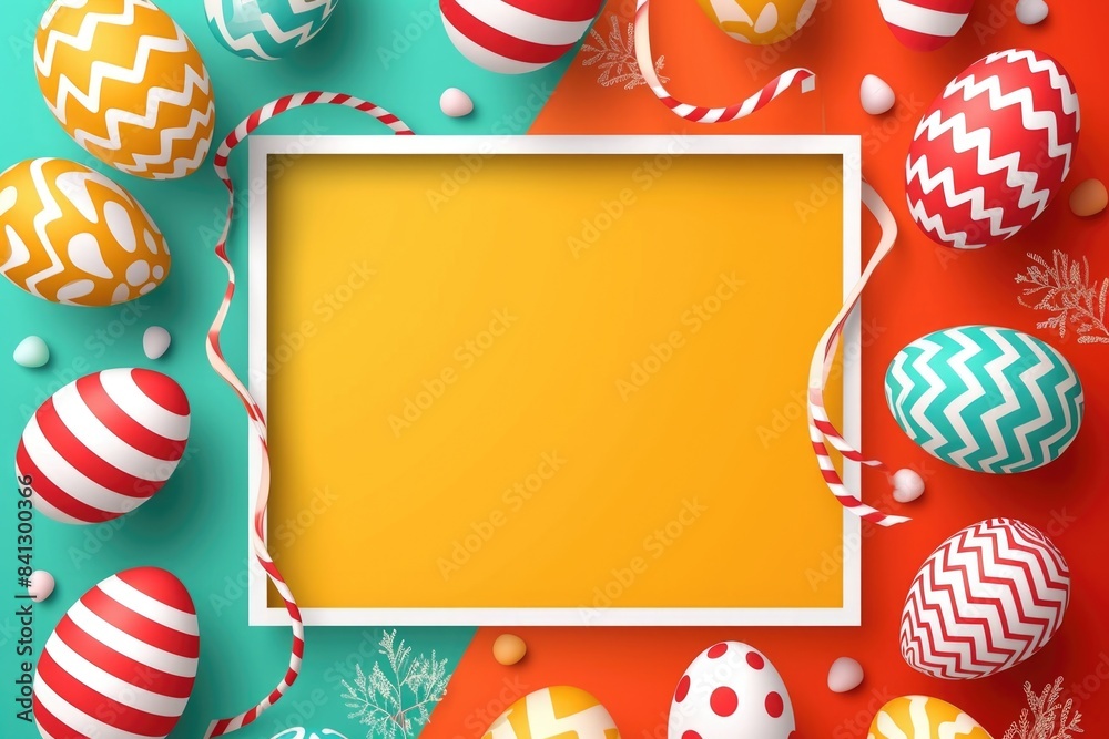 Fototapeta premium A colorful Easter egg arrangement in a square frame