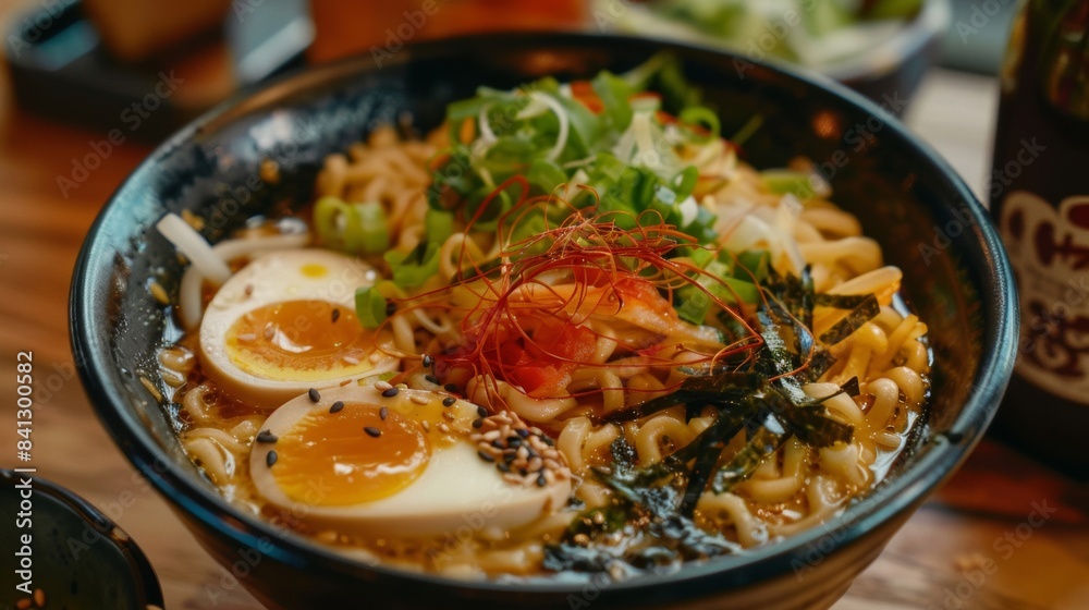 Big bowl of ramen with eggs and vegetables Big bowl of ramen with eggs and vegetables