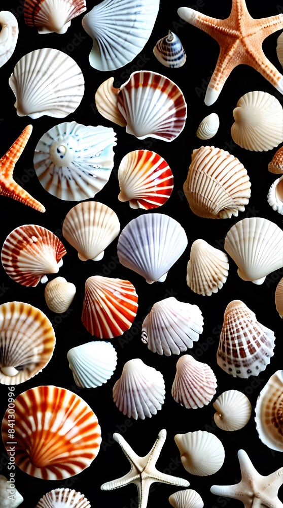Seashells on a sandy beach with a marine summer vibe Seashells on a sandy beach with a marine summer vibe