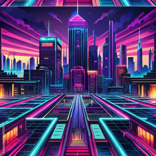 eamless pattern of neon lights and glowing lines, reminiscent of a digital cityscape at night, Generative AI