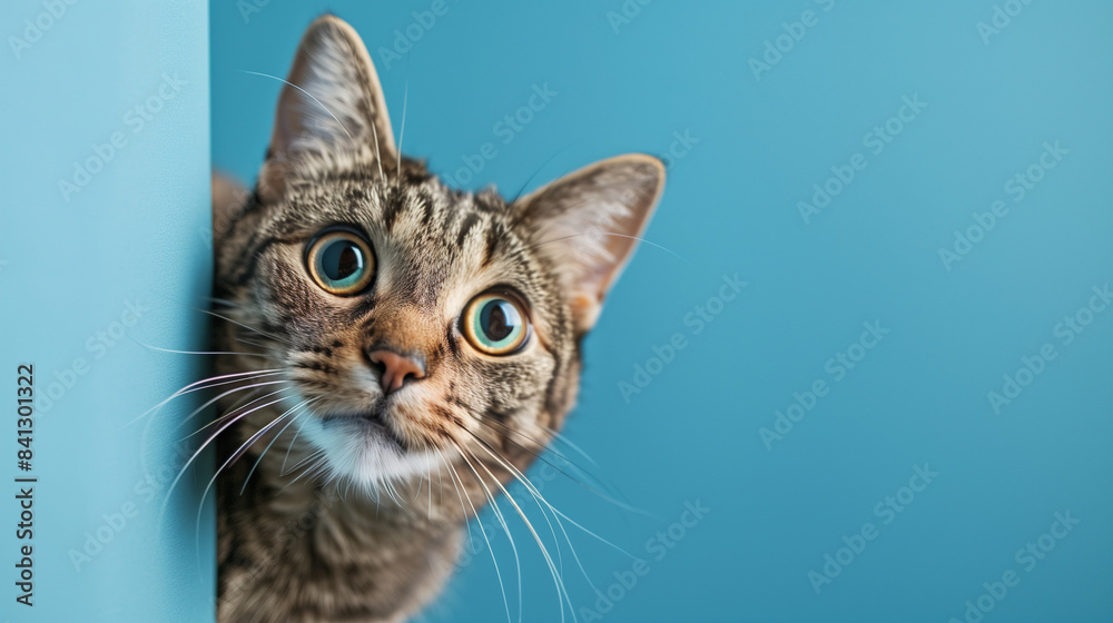 Obraz premium photo of a cute cat peeking from behind the edge
