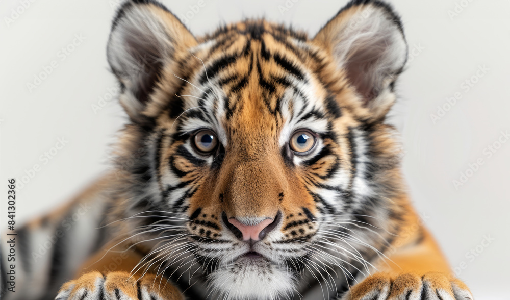 Fototapeta premium A cute little tiger, White background 