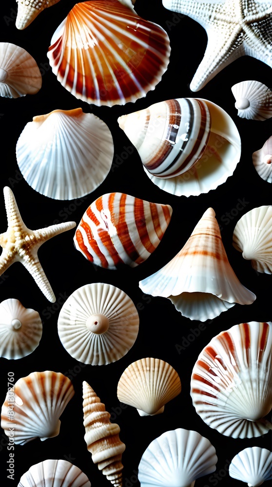 Seashells on a sandy beach with a marine summer vibe Seashells on a sandy beach with a marine summer vibe