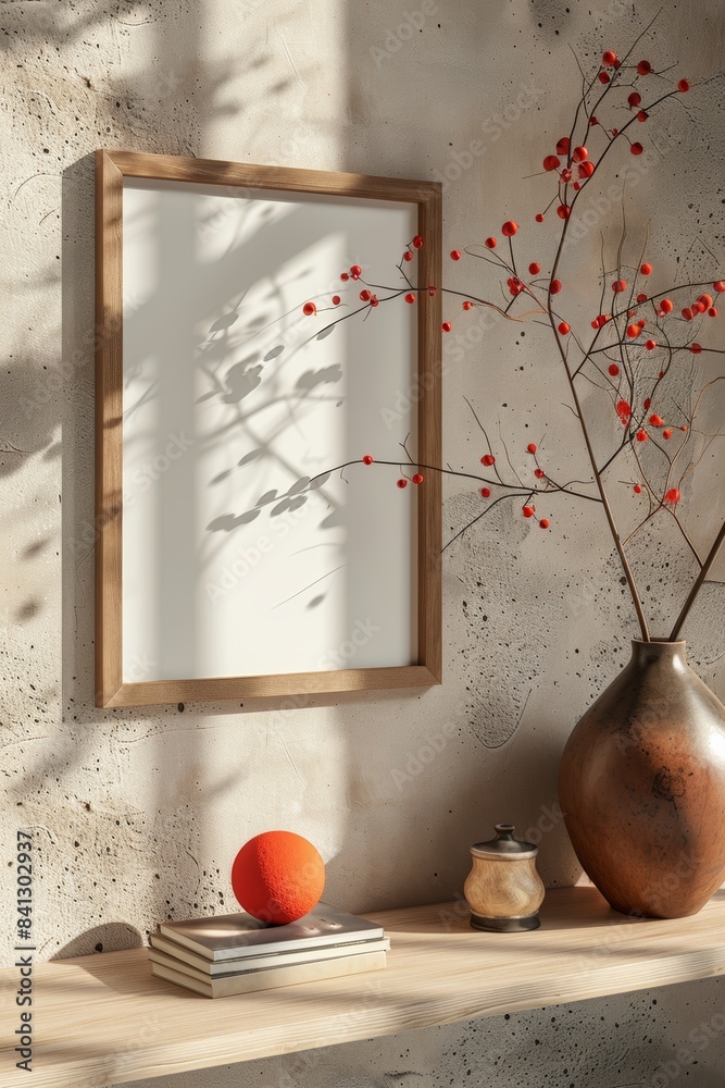 mockup of a square wooden frame on the wall, with an empty space inside for your design or text. The frame is placed against a textured beige concrete background. mockup of a square wooden frame on the wall, with an empty space inside for your design or text. The frame is placed against a textured beige concrete background.