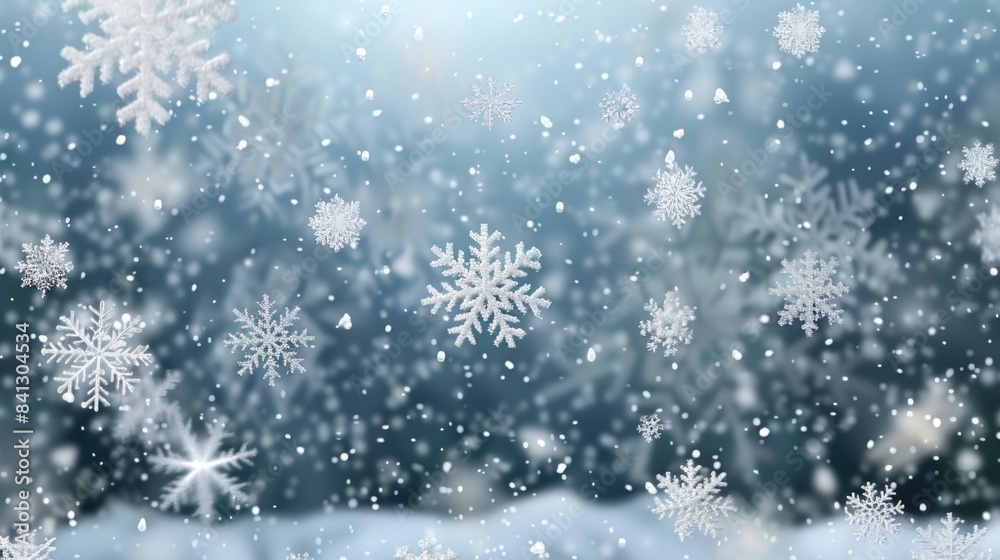 A bunch of snowflakes suspended in mid-air, with a blurred background A bunch of snowflakes suspended in mid-air, with a blurred background