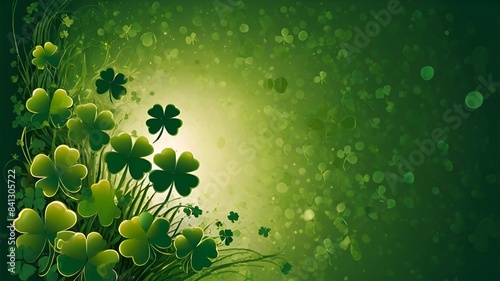 Granater AI  A vibrant green background adorned with four leaf clovers, symbolizing luck and good fortune.