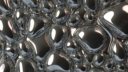 Granater AI  Close up of shiny metal surface with numerous bubbles reflecting light, creating a mesmerizing texture.
