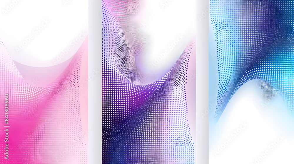 Fototapeta premium Set of three vertical halftone gradient background vector presentation designs. modern dots patterns with copy space on a white background 