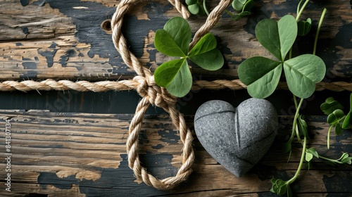 A heart-shaped rock perched on top of a rope, great for romantic or inspirational scenes photo