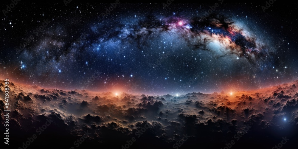 Obraz premium A view of the night sky with clouds and stars, great for use in astronomy or space-themed contexts