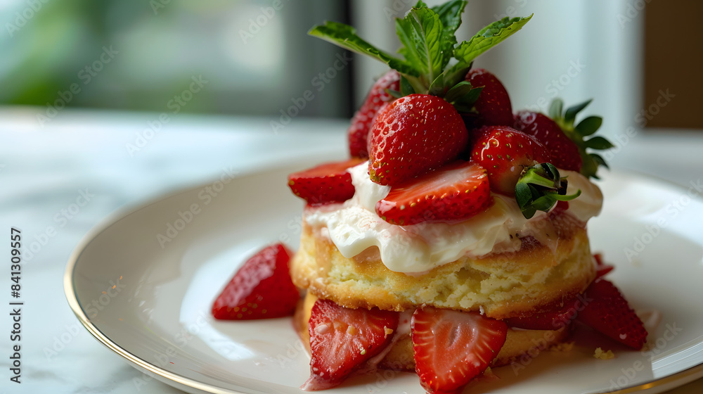 Strawberry shortcake with strawberry cream cheese and shortbread crust. topped with fresh strawberries. Strawberry shortcake with strawberry cream cheese and shortbread crust. topped with fresh strawberries.