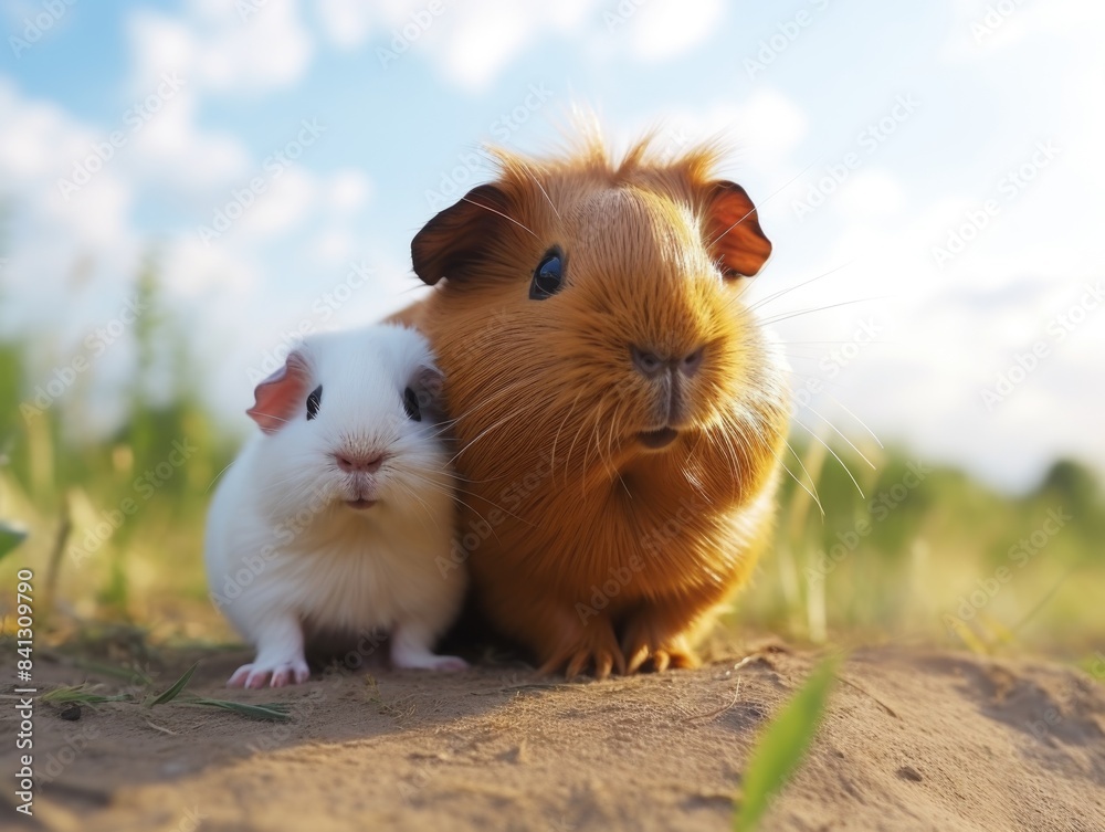 A picture of two small animals standing on the surface of a dirt field A picture of two small animals standing on the surface of a dirt field