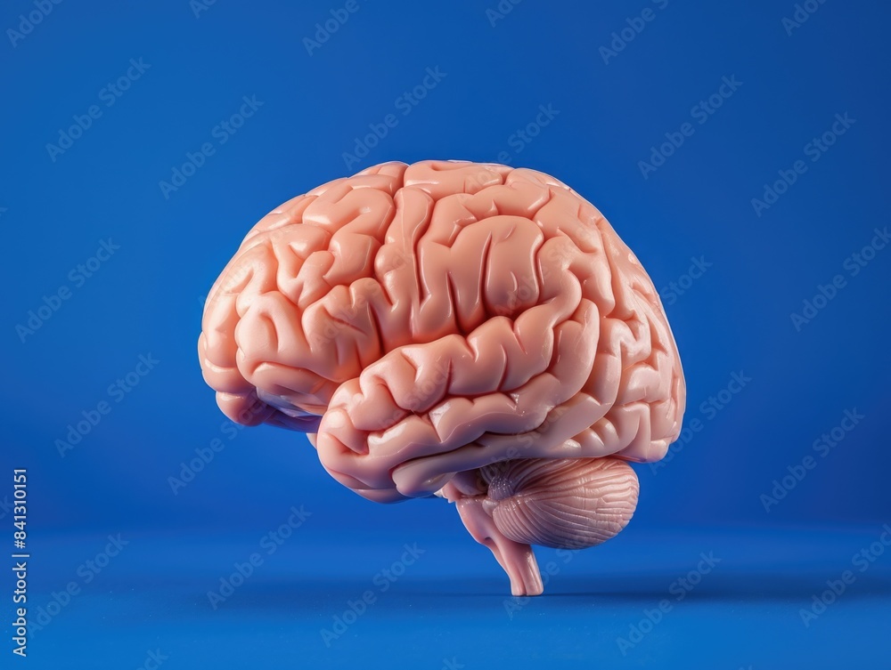 Anatomy illustration of the human brain on a blue background, useful for educational purposes or as a design element Anatomy illustration of the human brain on a blue background, useful for educational purposes or as a design element