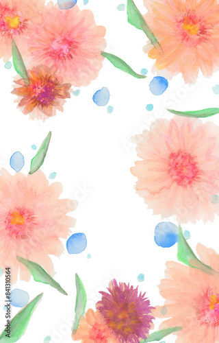 花や水滴を使って春夏をイメージした手描き水彩画