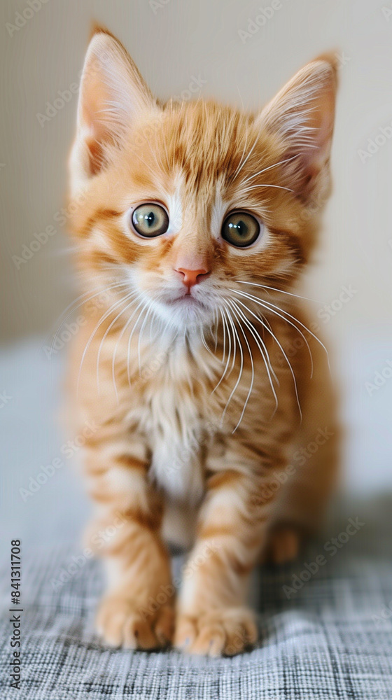 Adorable orange kitten with green eyes staring curiously. Adorable orange kitten with green eyes staring curiously.