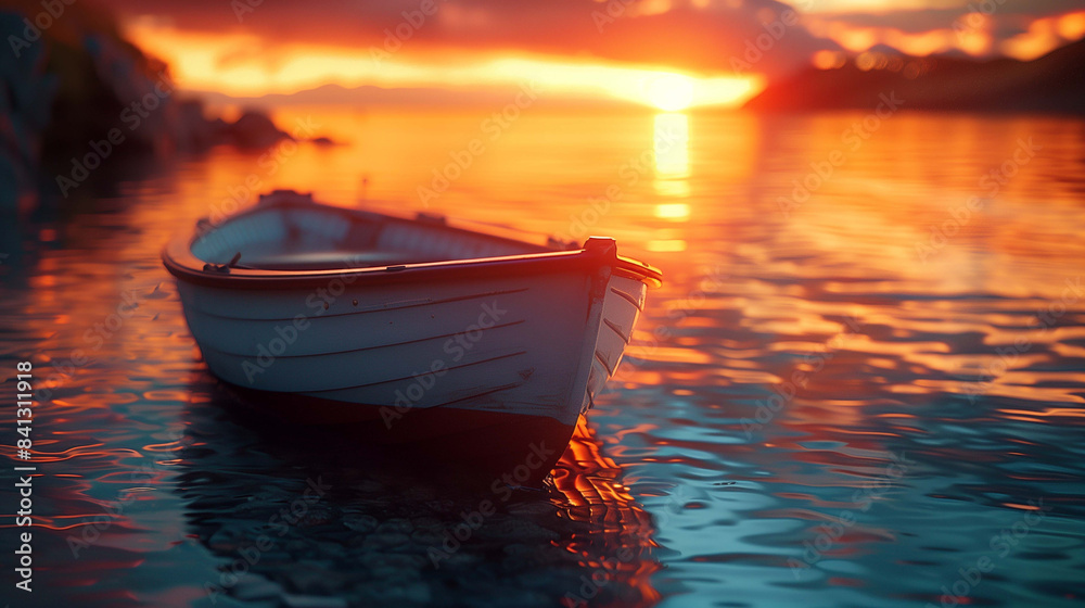 Fishing boat at dawn or dusk, a time of quiet reflection Fishing boat at dawn or dusk, a time of quiet reflection