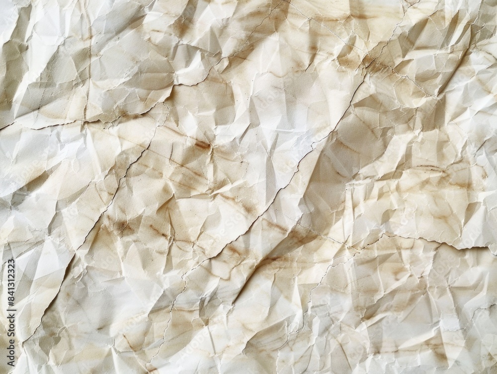 Close-up shot of a piece of crumbled paper, with wrinkles and creases visible Close-up shot of a piece of crumbled paper, with wrinkles and creases visible