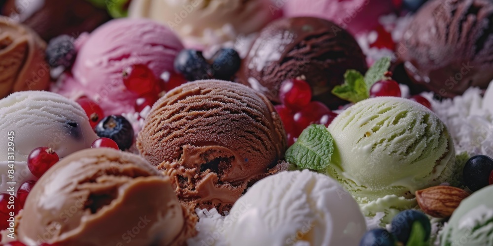 A close-up shot of multiple flavors of ice cream A close-up shot of multiple flavors of ice cream