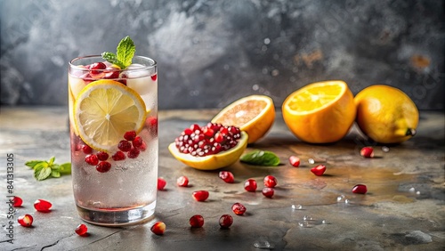 Refreshing lemonade with pomegranate seeds.