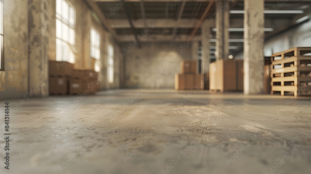 Warehouse in soft focus. Unoccupied warehouse with a clear backdrop. Banner. Ultra HD. High definition. Room for inscription. Warehouse in soft focus. Unoccupied warehouse with a clear backdrop. Banner. Ultra HD. High definition. Room for inscription.