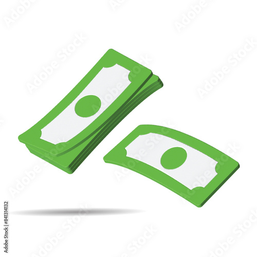 Dollar banknote. Green paper bill. 3D Render Illustration