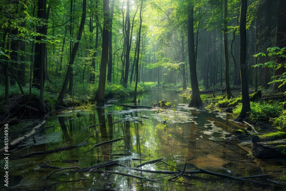 Fototapeta premium Captivating nature landscape showcasing a pristine watershed forest