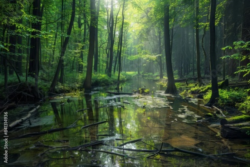 Captivating nature landscape showcasing a pristine watershed forest