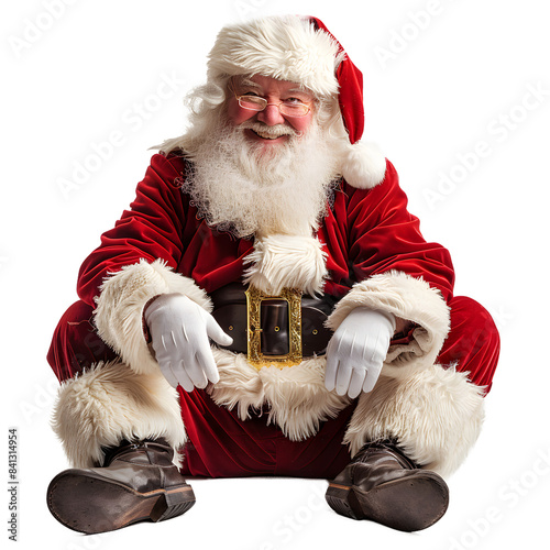 [Transparent Background PNG]Smiling Santa Claus sitting on the floor