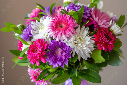 Charming floral bouquet of assorted asters. Beauty and elegance for special moments.