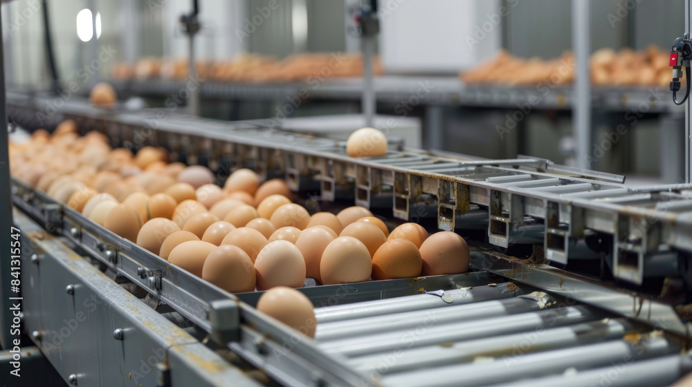 Obraz premium High-Tech Egg Sorting Machine at Contemporary Commercial Egg Production Plant
