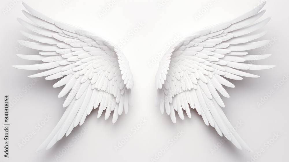 Fototapeta premium Angel wings on gray background.