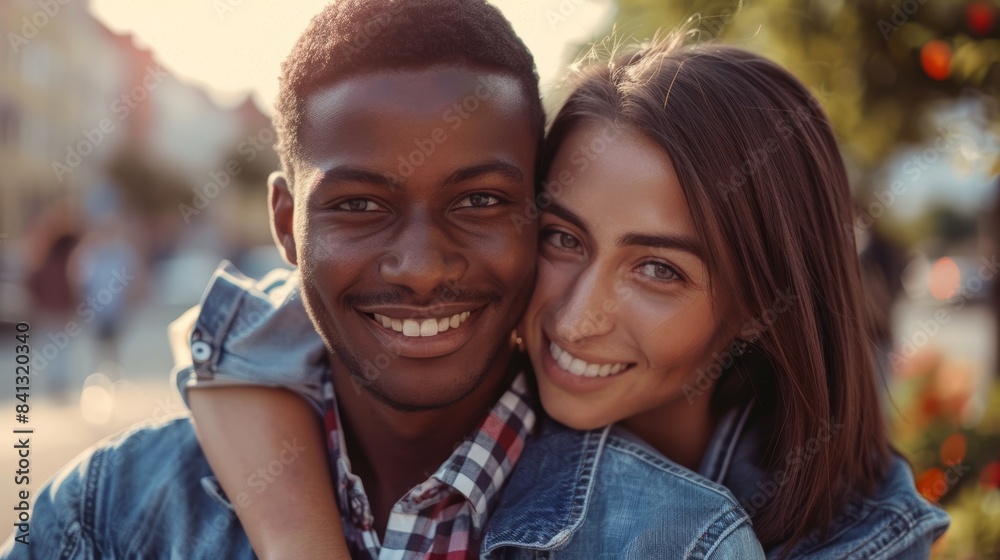 Nature, walking, diversity Summer bokeh couple seeking wellness, love, and support through outdoor adventure. Happy black man piggybacking woman on holiday, vacation date Nature, walking, diversity Summer bokeh couple seeking wellness, love, and support through outdoor adventure. Happy black man piggybacking woman on holiday, vacation date