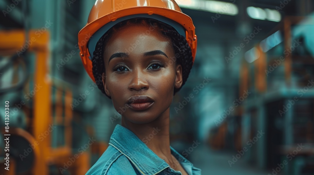 Career portrait of African lady, construction site inspection with maintenance, contractor, and smiling. Think and build, urban infrastructure, rehabilitation vision Career portrait of African lady, construction site inspection with maintenance, contractor, and smiling. Think and build, urban infrastructure, rehabilitation vision