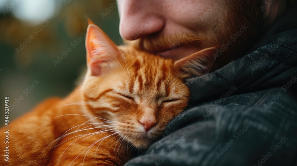 A person holds a cat in their hands, looking down at the animal with affection A person holds a cat in their hands, looking down at the animal with affection