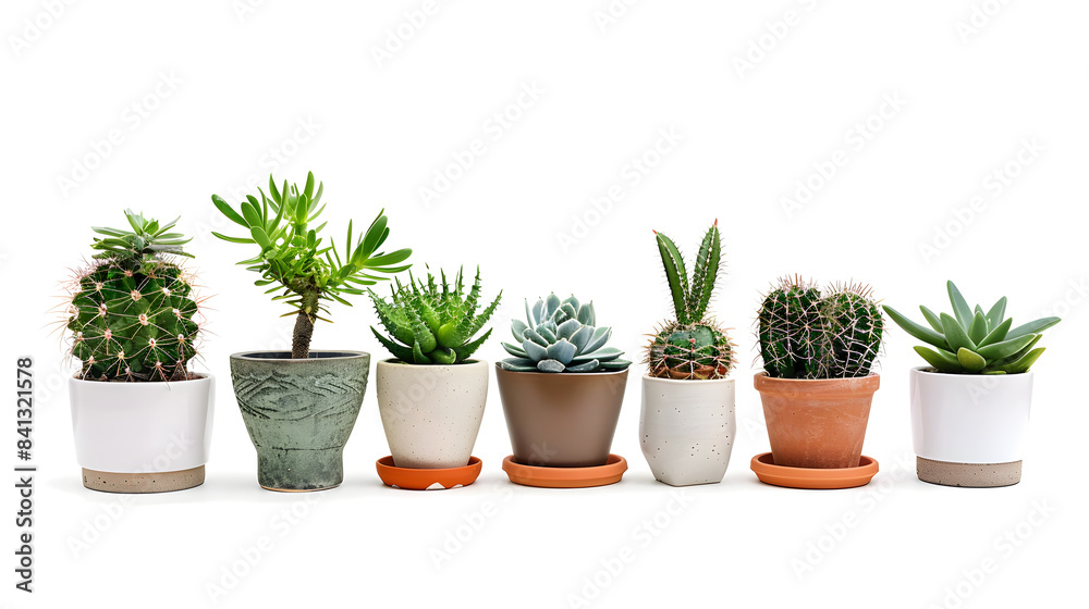 Collection of various indoor plants in pots isolated on a white background