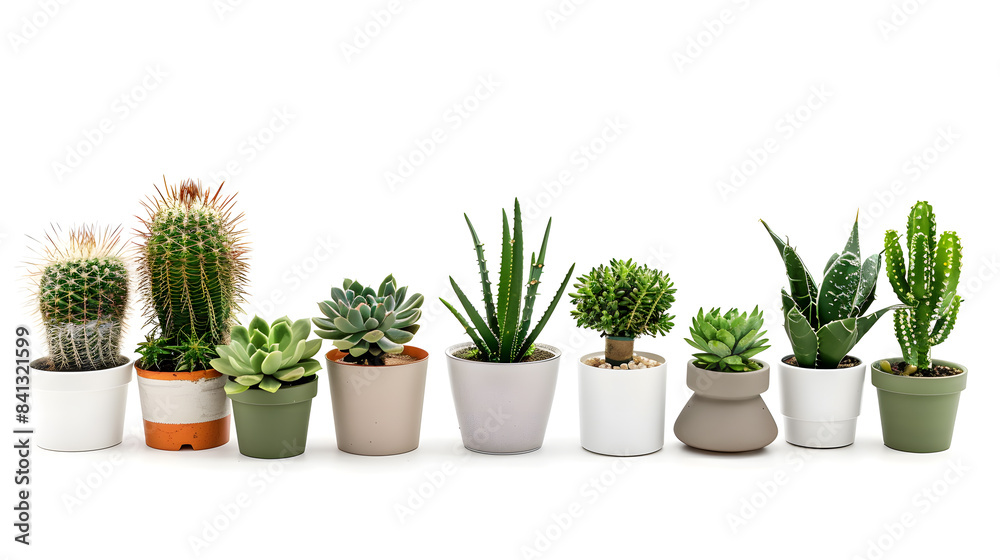 Obraz premium Collection of various indoor plants in pots isolated on a white background
