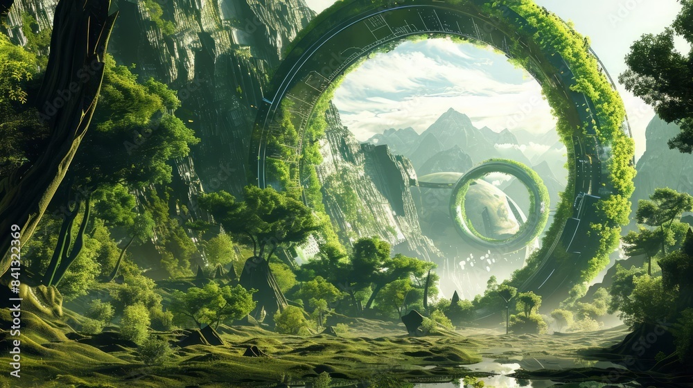 Naklejka premium Showcase the interplay between technology and the natural world by incorporating Earth as a central element