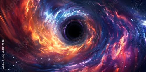 Abstract colorful spiral background with a black hole, wormhole or space time tunnel concept photo